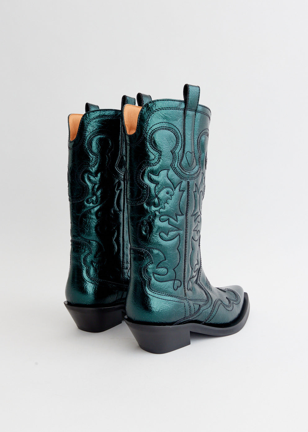 Mid Shaft Metallic Embroidered Western Boots