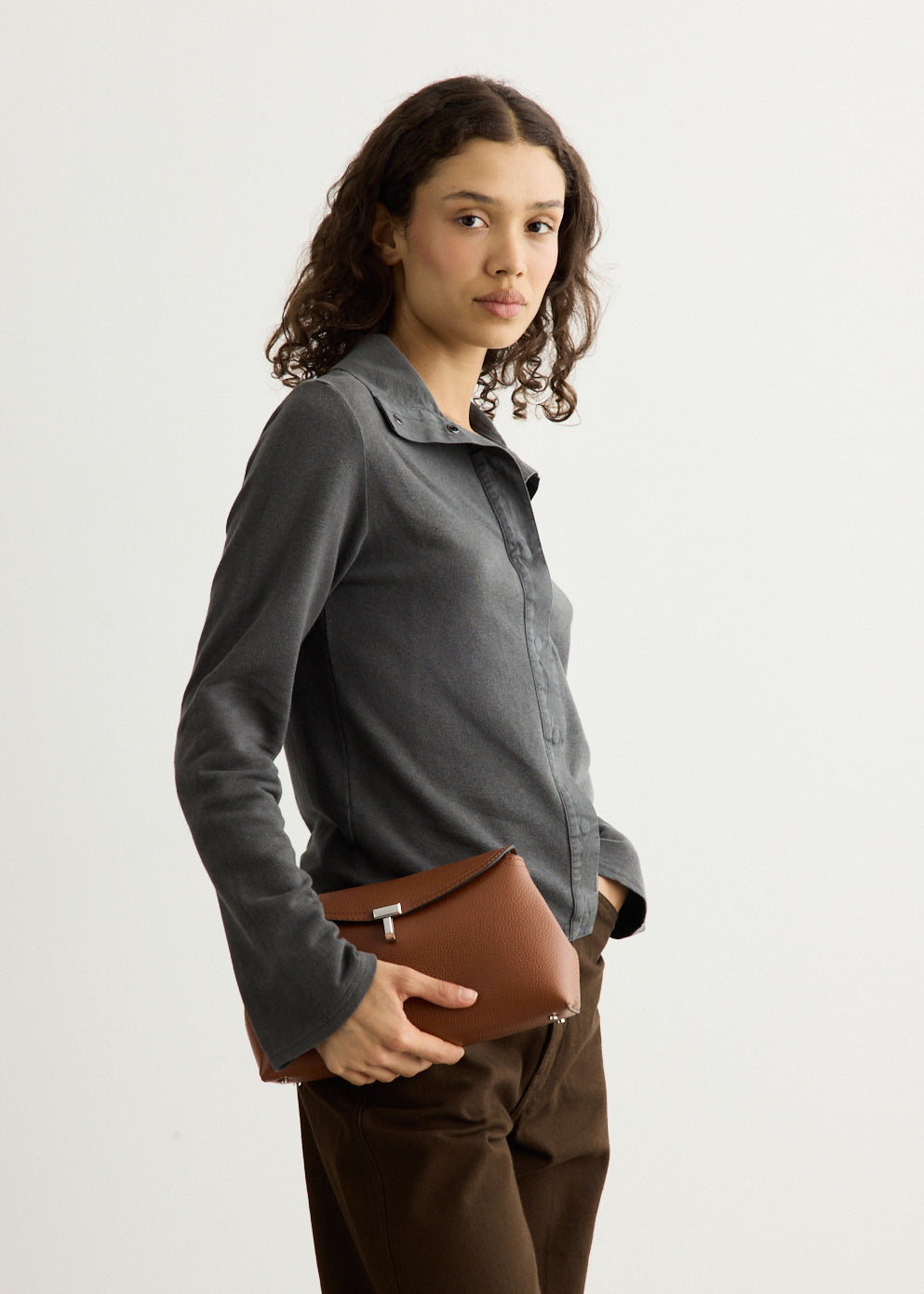 T-Lock Grained-Leather Clutch