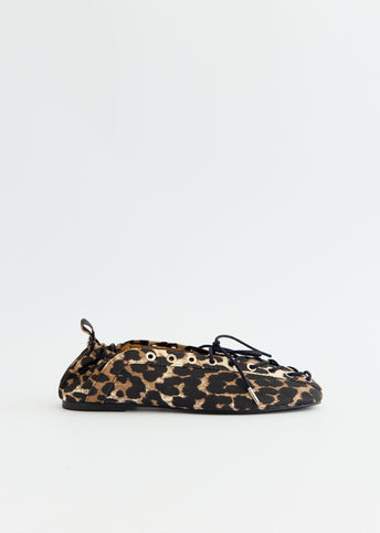 Leopard Printed Eyelets Lace Up Ballerinas