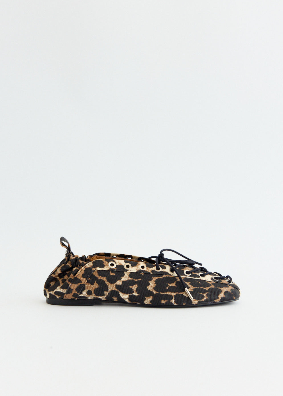 Leopard Printed Eyelets Lace Up Ballerinas