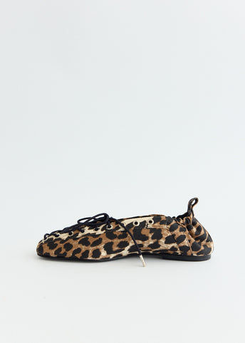 Leopard Printed Eyelets Lace Up Ballerinas