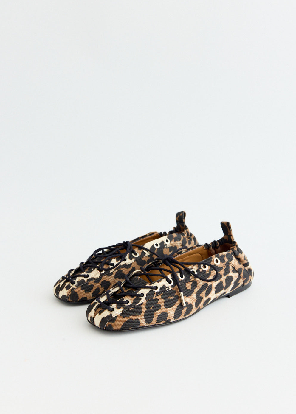 Leopard Printed Eyelets Lace Up Ballerinas