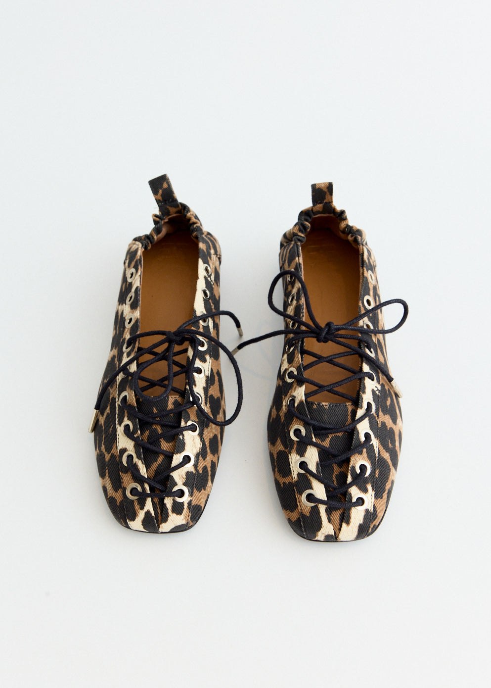 Leopard Printed Eyelets Lace Up Ballerinas