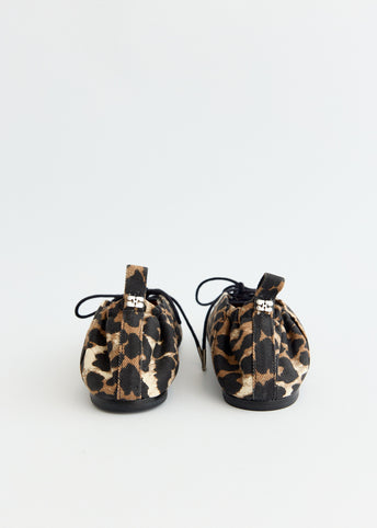 Leopard Printed Eyelets Lace Up Ballerinas