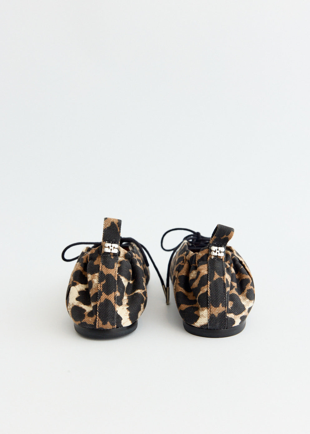 Leopard Printed Eyelets Lace Up Ballerinas
