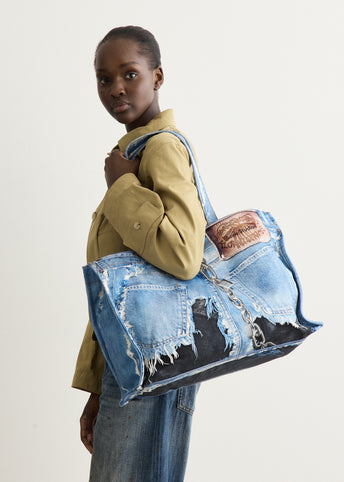 Logo Shopper Denim Print Tote