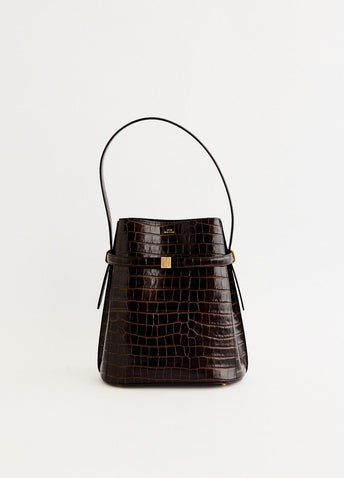Belted Croco-Embossed Bucket Bag