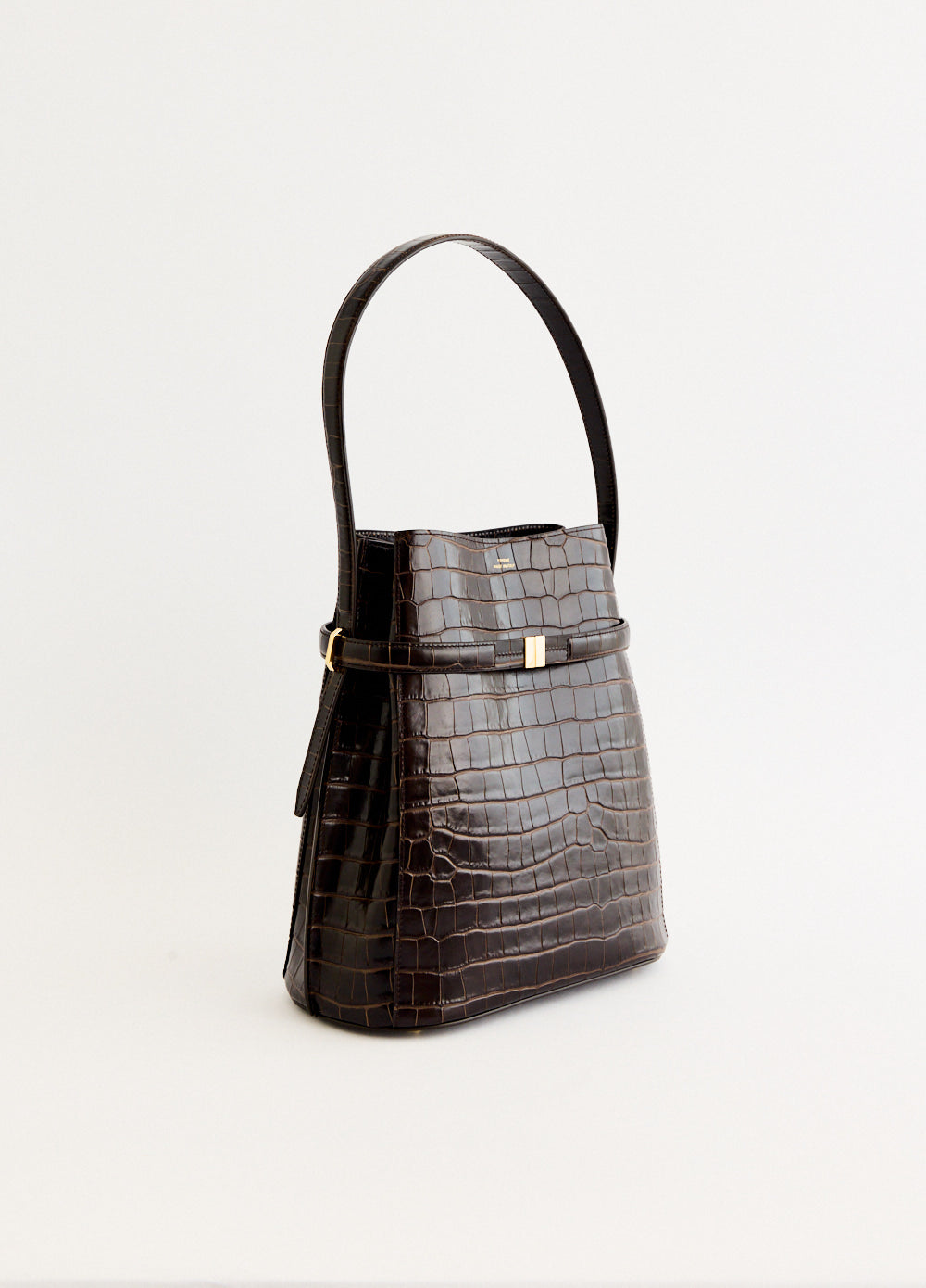 Belted Croco-Embossed Bucket Bag