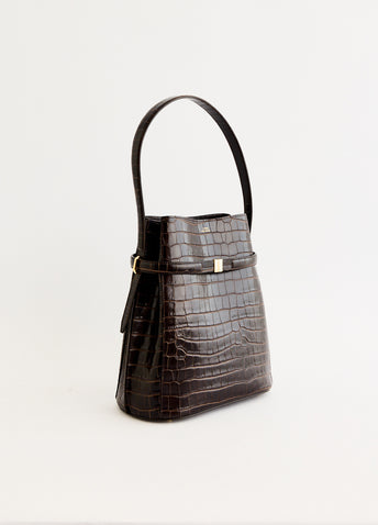 Belted Croco-Embossed Bucket Bag