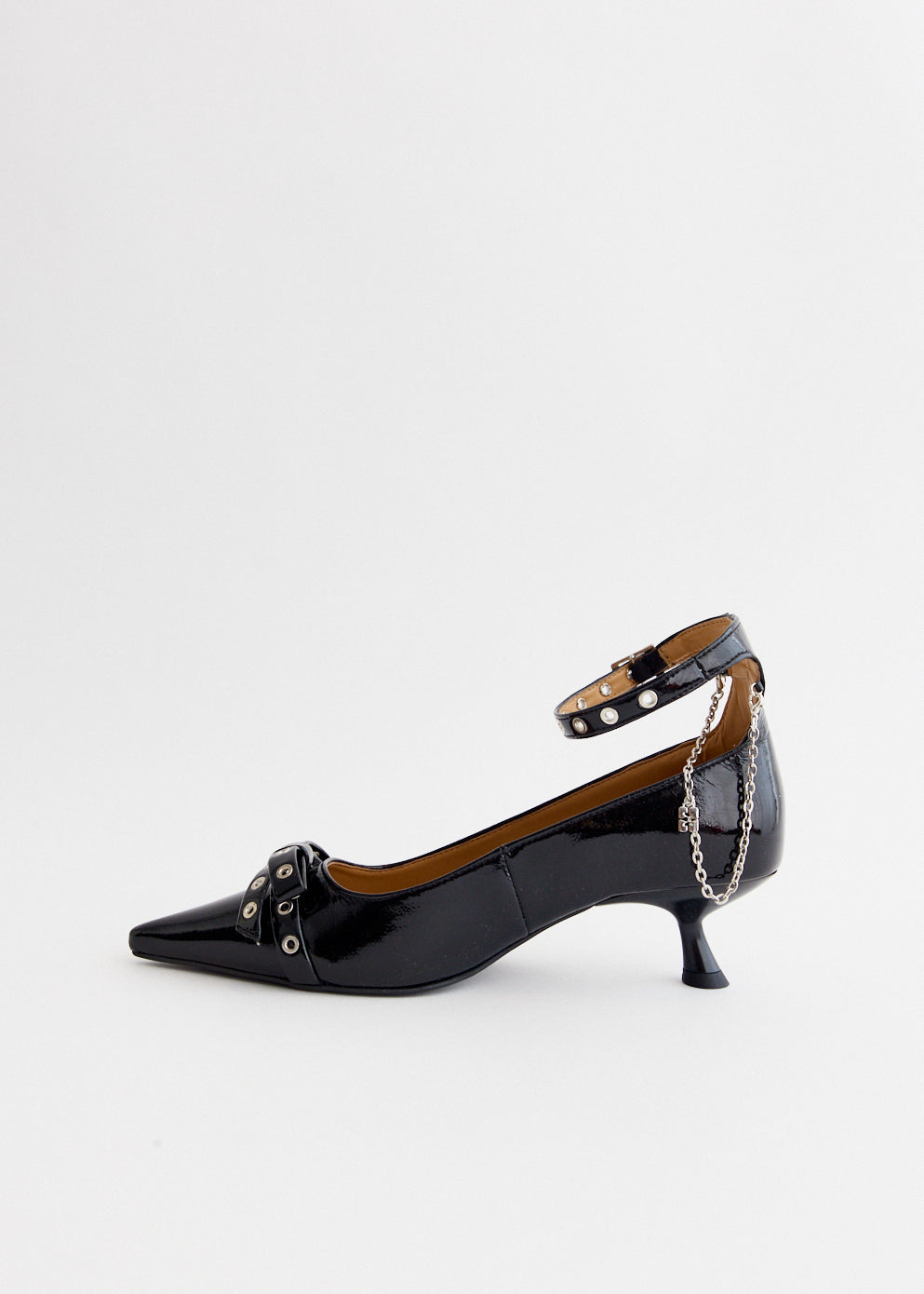 Eyelets Jewel Kitten Heel Pumps