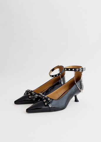 Eyelets Jewel Kitten Heel Pumps