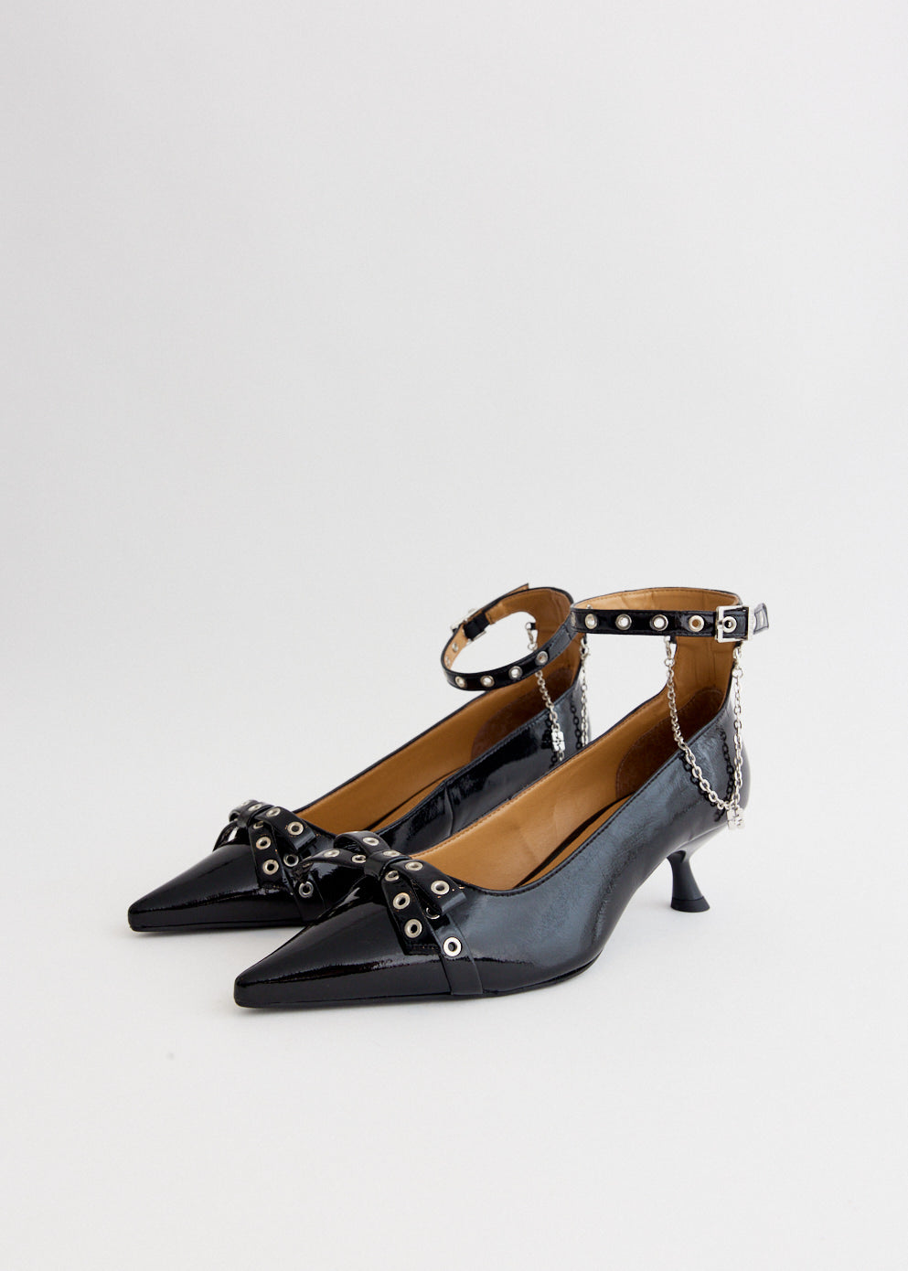 Eyelets Jewel Kitten Heel Pumps