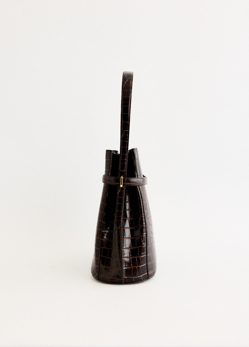 Belted Croco-Embossed Bucket Bag