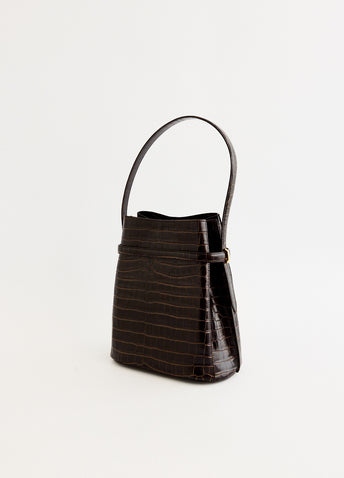 Belted Croco-Embossed Bucket Bag