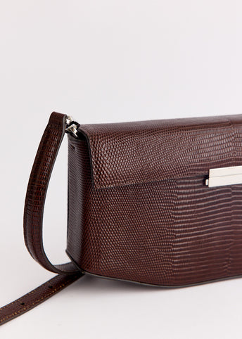 Clip Lizard Embossed Shoulder Bag
