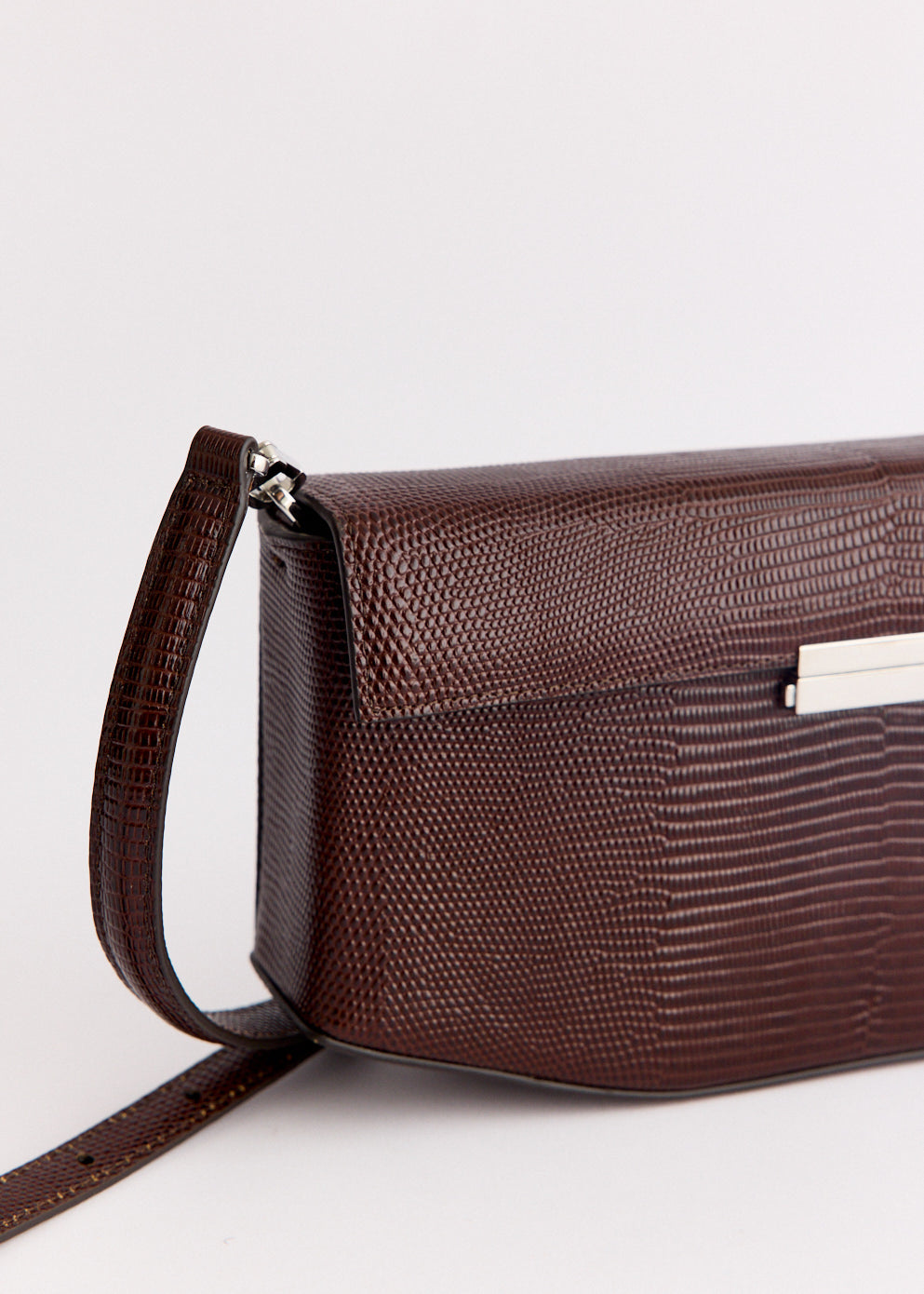 Clip Lizard Embossed Shoulder Bag