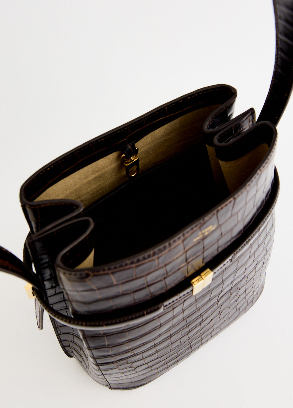 Belted Croco-Embossed Bucket Bag