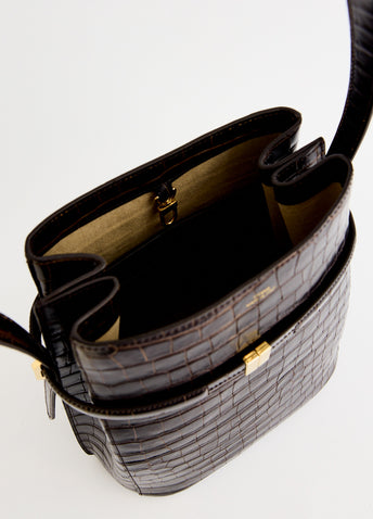 Belted Croco-Embossed Bucket Bag