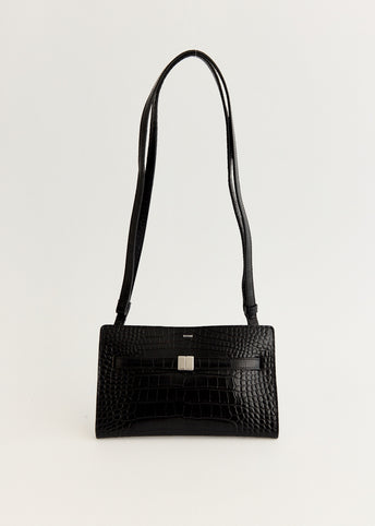 Belted Croc-Embossed Crossbody Bag