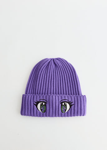 NKNIT roll knit cap（purple） NKNIT roll knit cap（purple） Purple stretch knit Beanie Hat