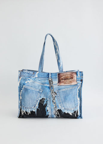 Logo Shopper Denim Print Tote