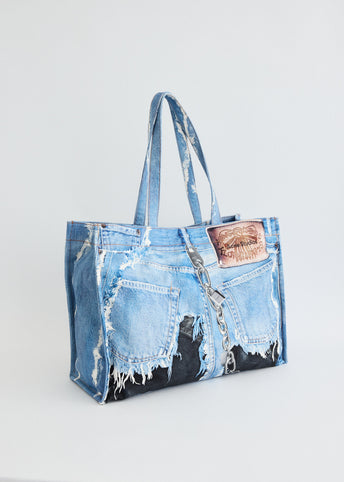 Logo Shopper Denim Print Tote