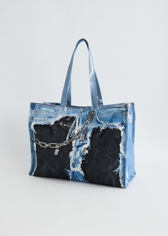 Logo Shopper Denim Print Tote