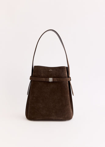 Belted Suede Bucket Bag