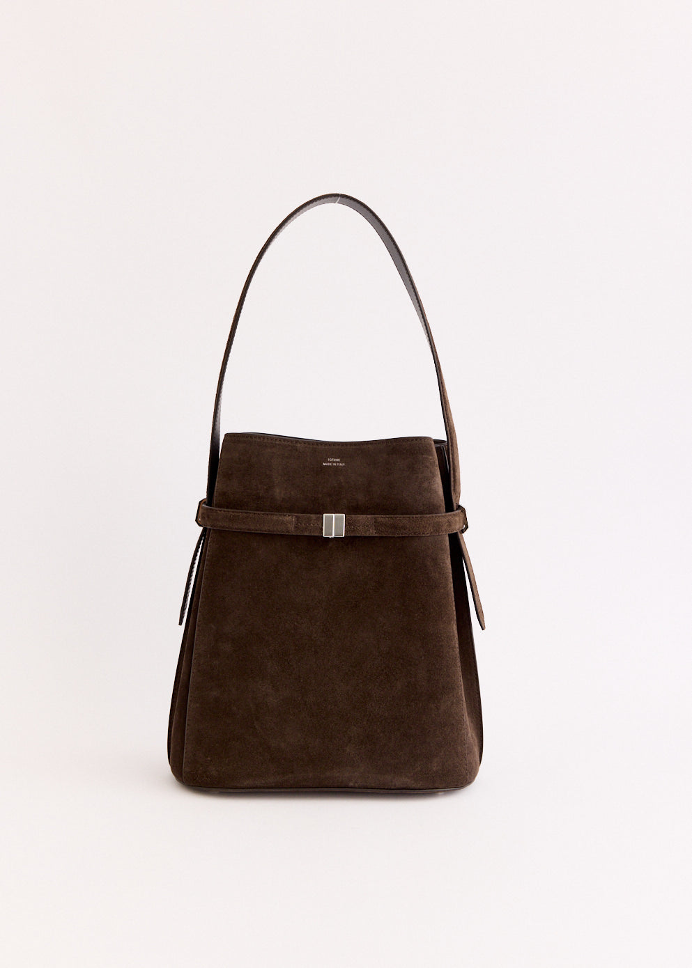 Belted Suede Bucket Bag