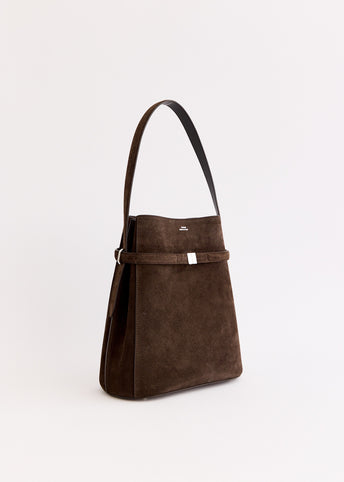 Belted Suede Bucket Bag