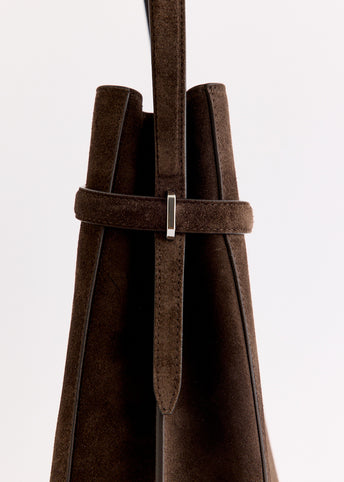 Belted Suede Bucket Bag