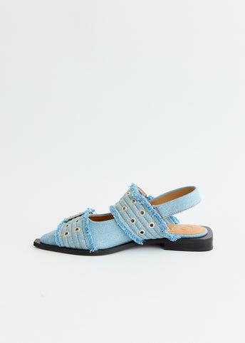 Denim Charms Feminine Buckle Ballerinas
