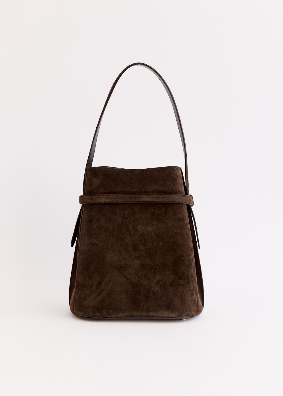 Belted Suede Bucket Bag
