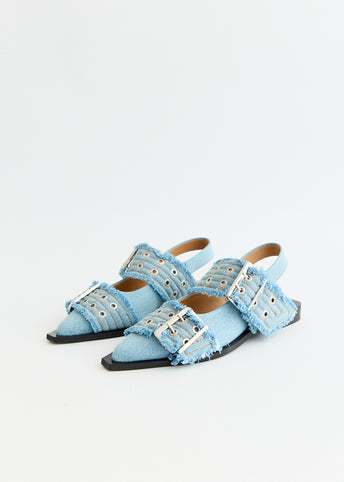 Denim Charms Feminine Buckle Ballerinas