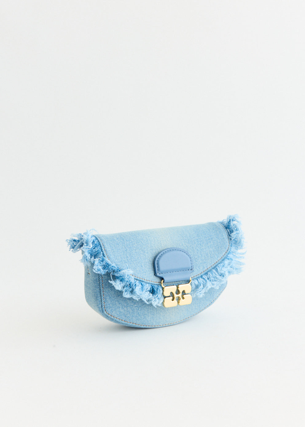 【国内送関税込】GANNI ☆ Mini Apo-G Denim ウォレットチェーン Faded Denim Blue Denim Mini Top Handle Apo-G Bag | GANNI IT