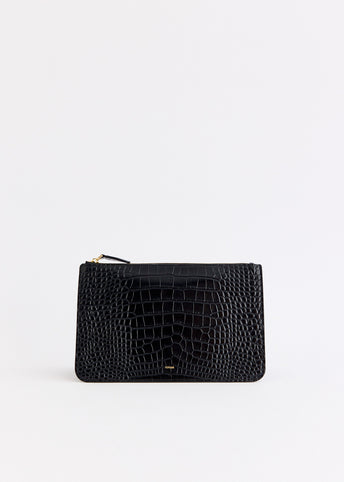 Threefold Croco-Embossed Clutch