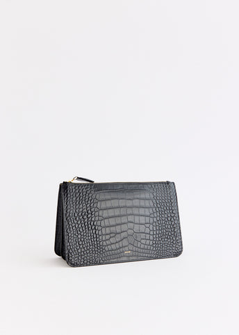 Threefold Croco-Embossed Clutch