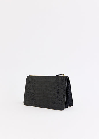 Threefold Croco-Embossed Clutch