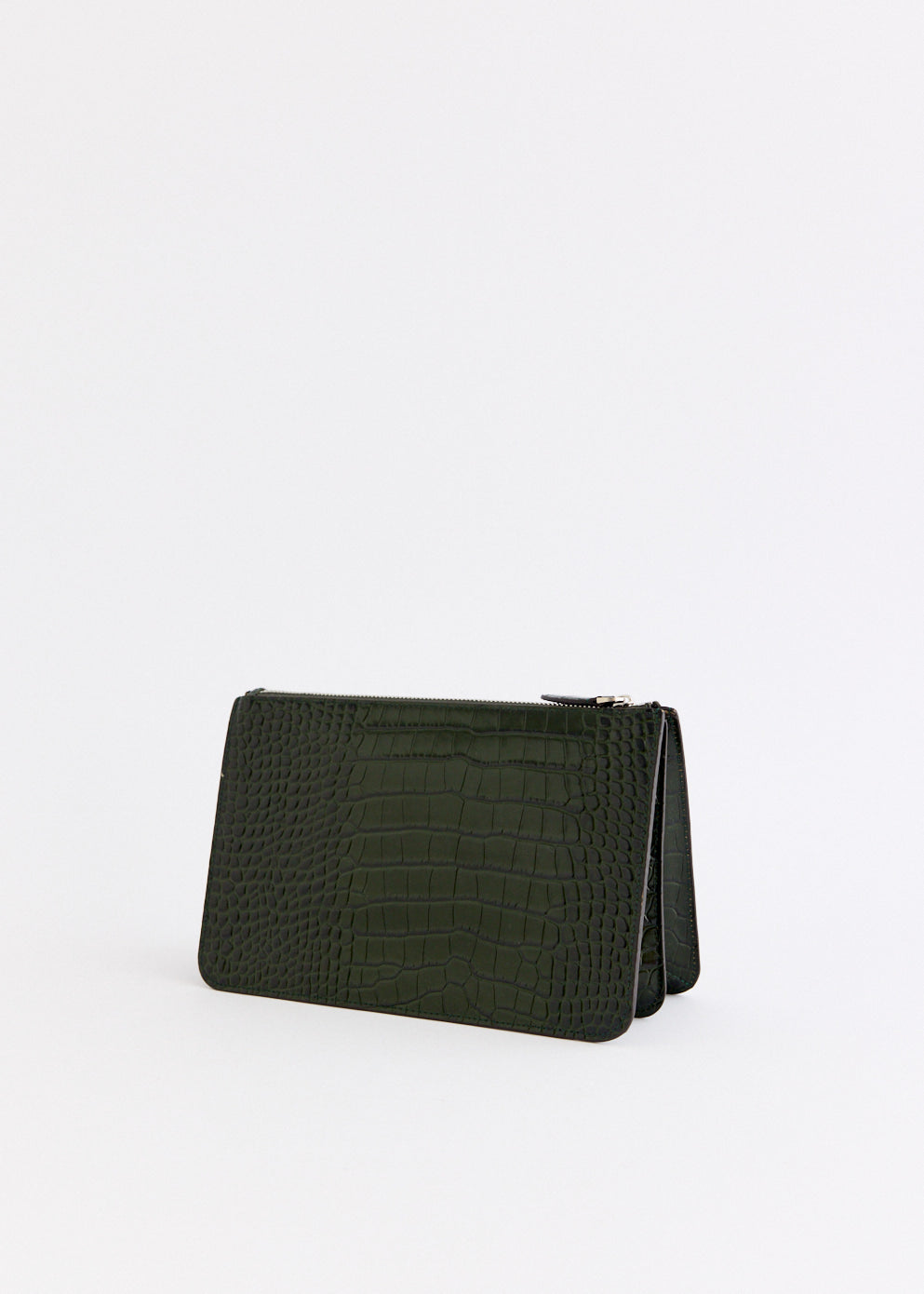 Threefold Croco-Embossed Clutch