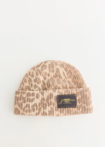 Graphic Wool Mix Printed Leopard Beanie
