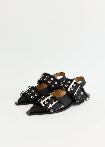Denim Feminine Buckle Ballerinas