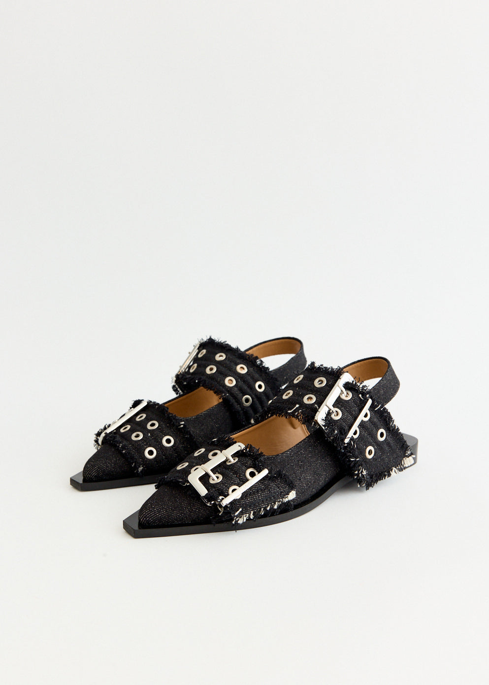 Denim Feminine Buckle Ballerinas