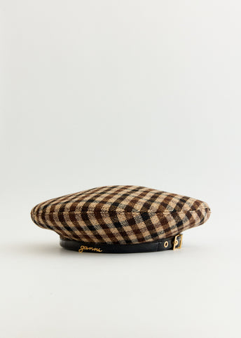 Checked Wool Mix Beret