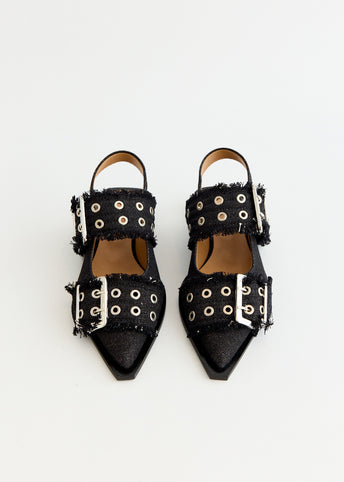 Denim Feminine Buckle Ballerinas