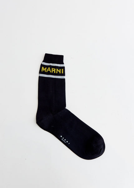 【MARNI】Logo Socks/追跡可能/全国送料無料 ホワイト コットンソックス、レッドのジャカードフラワーの