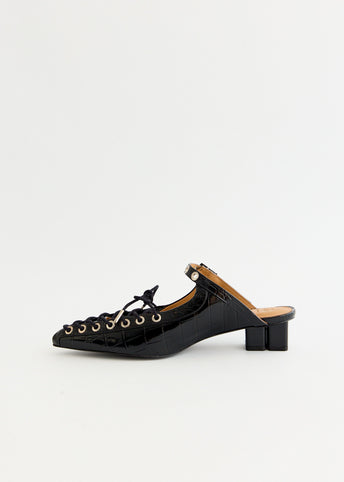 Croco Eyelets Lace Up Mules