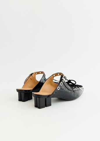 Croco Eyelets Lace Up Mules