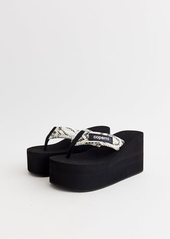 Snake Print Branded Wedge Sandals