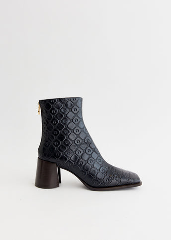 Moonogram Embossed Leather Block Boots