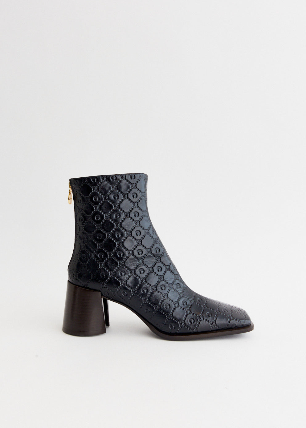 Moonogram Embossed Leather Block Boots